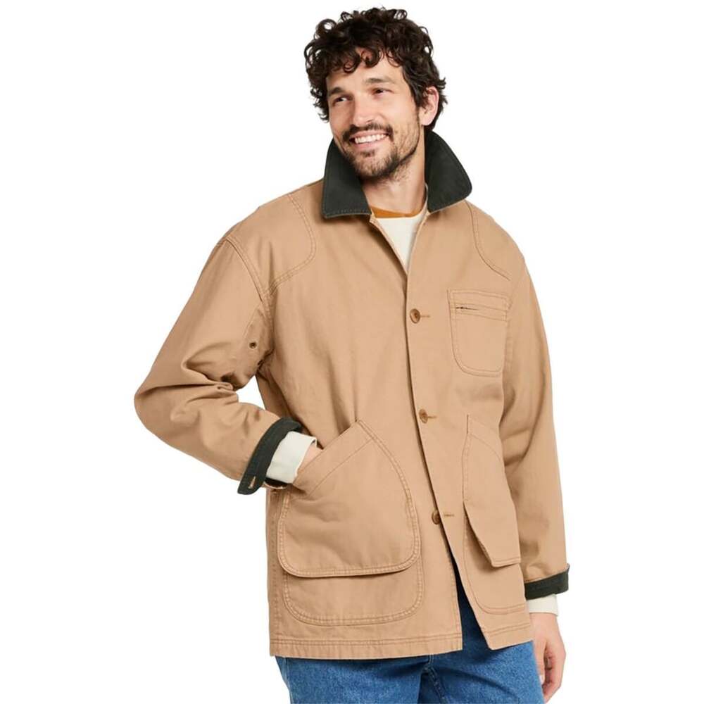 L.L. Bean Original Field Coat Size L Tall Tan Canvas Corduroy Collar